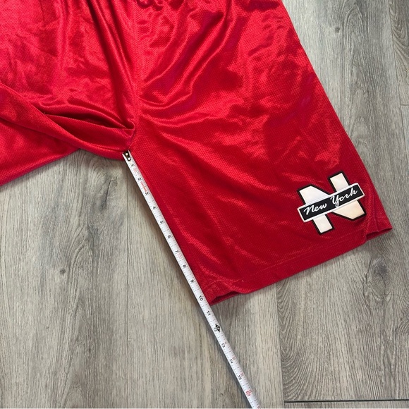 Vintage Barcode Shorts Mens XL Red Mesh New York Patch Basketball Russia Baggy - Picture 7 of 10